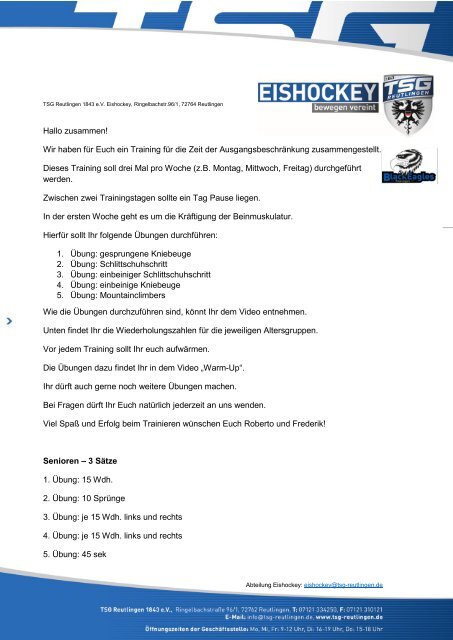 TSG Eishockey work out in Corona Zeiten April 2020