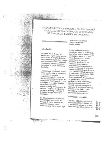 Amenazas por Inundaciones del Rio Teusaca Asociadas con la Operacion de Descarga de Fondo del Embalse de San Rafael, 2000