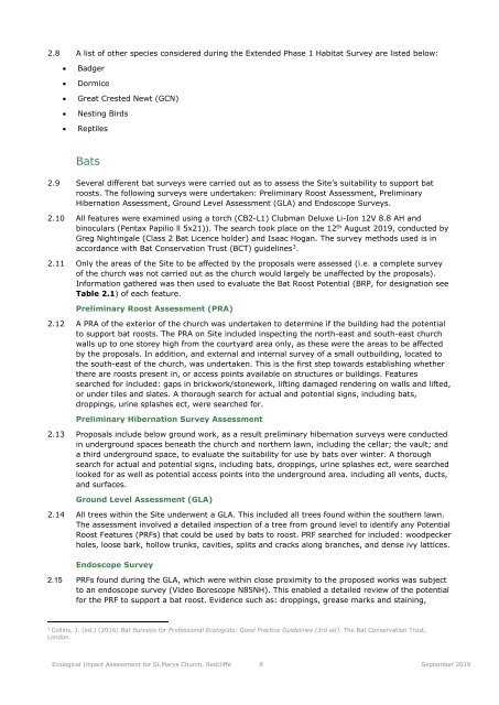 St Mary Redcliffe Ecological Impact Assessment 