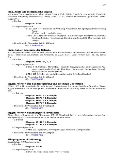 Neukatalogisate ZBSport - Zentralbibliothek der Sportwissenschaften