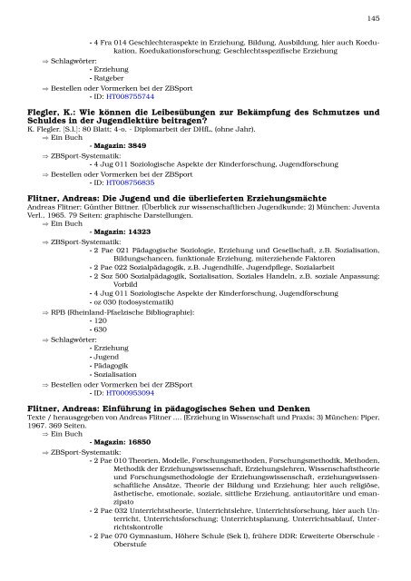 Neukatalogisate ZBSport - Zentralbibliothek der Sportwissenschaften