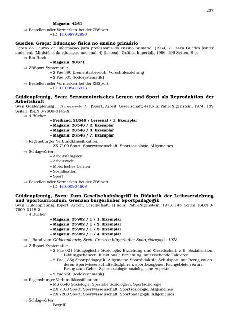 Neukatalogisate ZBSport - Zentralbibliothek der Sportwissenschaften