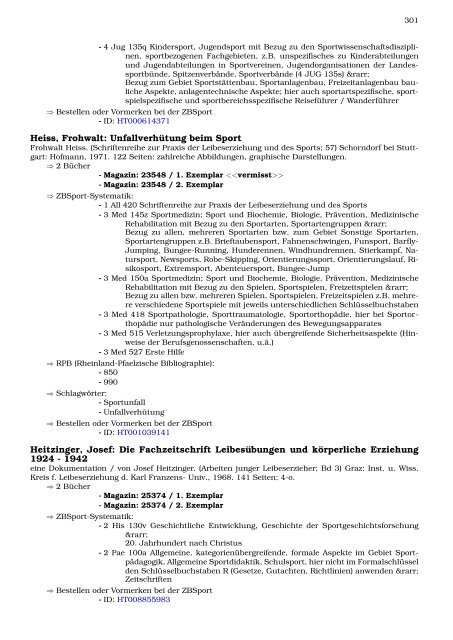 Neukatalogisate ZBSport - Zentralbibliothek der Sportwissenschaften