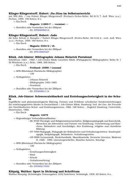 Neukatalogisate ZBSport - Zentralbibliothek der Sportwissenschaften