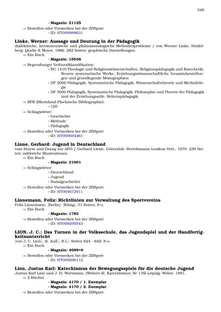 Neukatalogisate ZBSport - Zentralbibliothek der Sportwissenschaften