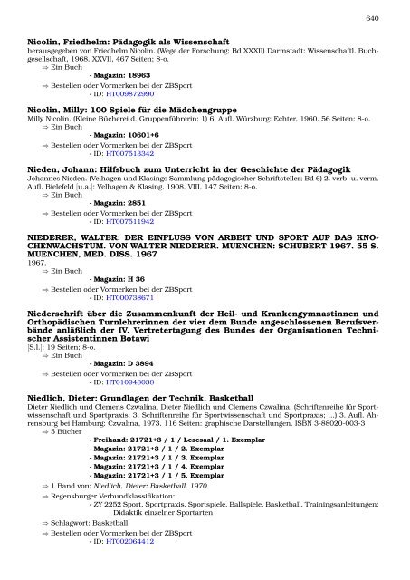 Neukatalogisate ZBSport - Zentralbibliothek der Sportwissenschaften