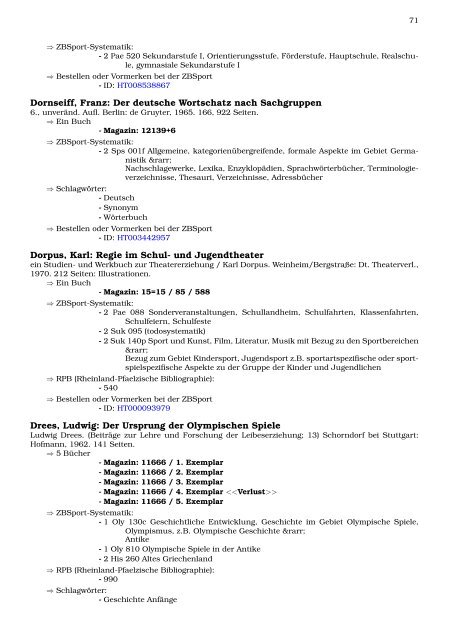 Neukatalogisate ZBSport - Zentralbibliothek der Sportwissenschaften