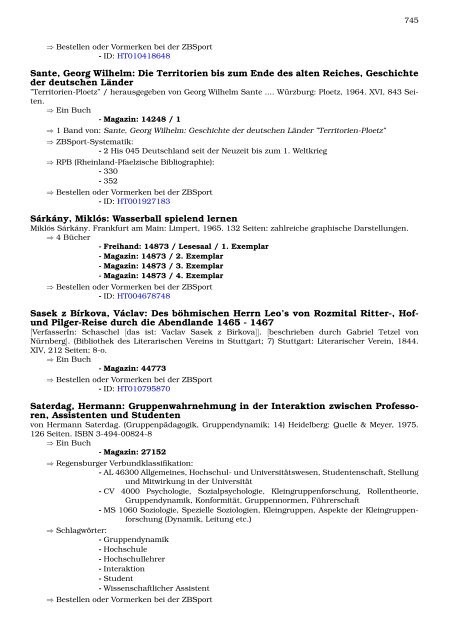 Neukatalogisate ZBSport - Zentralbibliothek der Sportwissenschaften