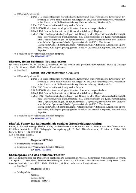 Neukatalogisate ZBSport - Zentralbibliothek der Sportwissenschaften