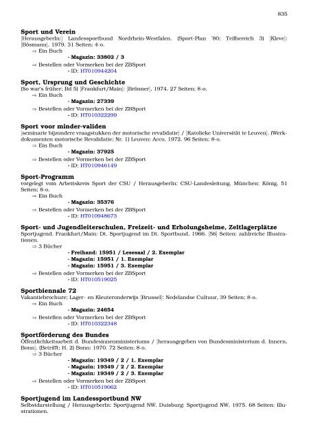 Neukatalogisate ZBSport - Zentralbibliothek der Sportwissenschaften