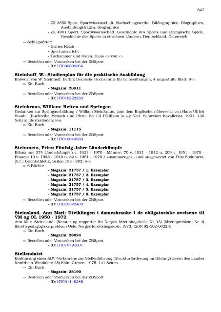 Neukatalogisate ZBSport - Zentralbibliothek der Sportwissenschaften