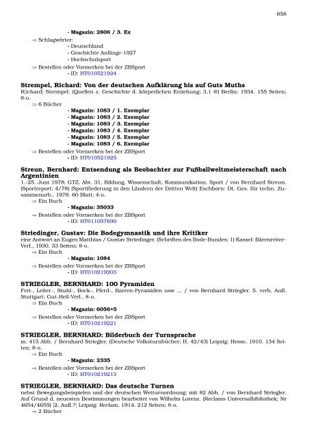 Neukatalogisate ZBSport - Zentralbibliothek der Sportwissenschaften