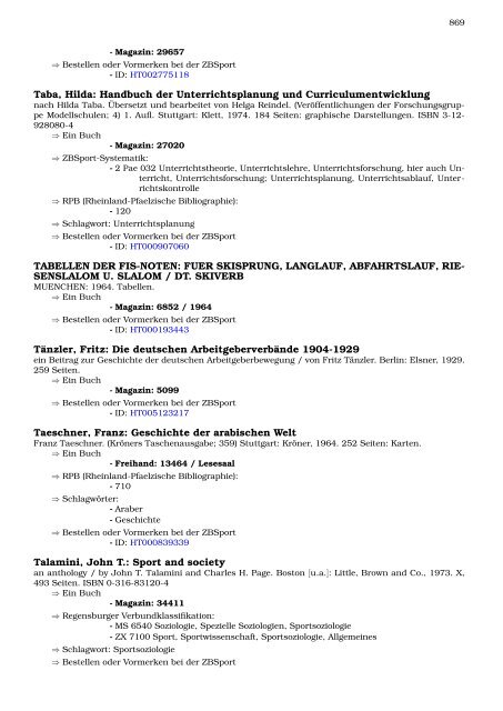 Neukatalogisate ZBSport - Zentralbibliothek der Sportwissenschaften