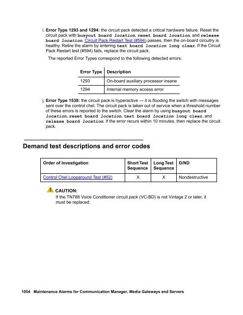 Demand test descriptions and error codes - Avaya Support