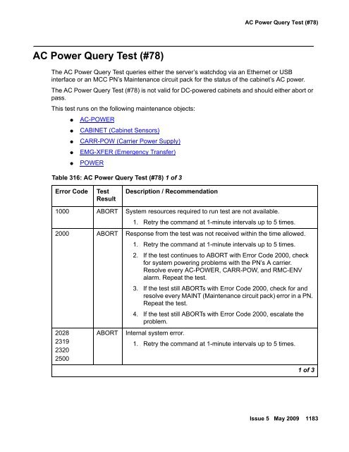 Demand test descriptions and error codes - Avaya Support