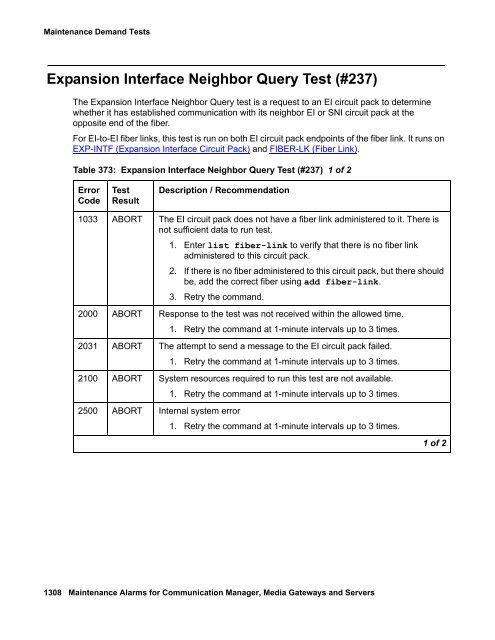 Demand test descriptions and error codes - Avaya Support