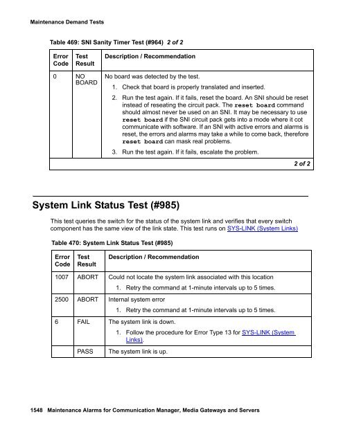 Demand test descriptions and error codes - Avaya Support