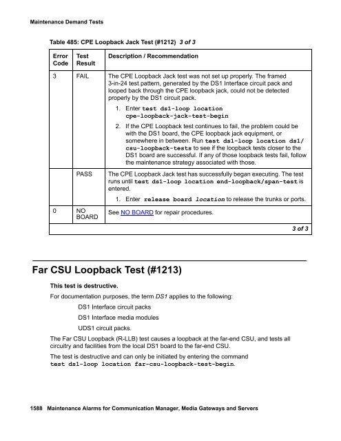 Demand test descriptions and error codes - Avaya Support