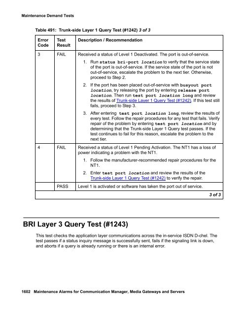 Demand test descriptions and error codes - Avaya Support