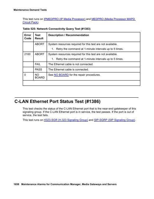 Demand test descriptions and error codes - Avaya Support