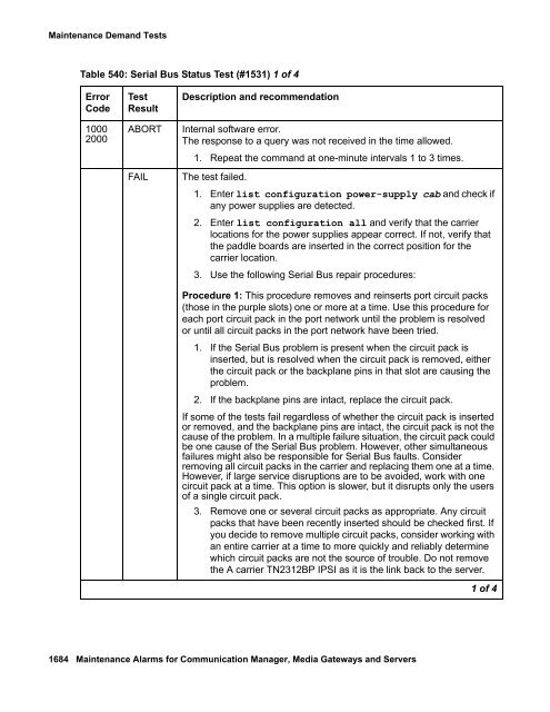 Demand test descriptions and error codes - Avaya Support