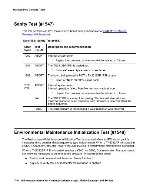 Demand test descriptions and error codes - Avaya Support