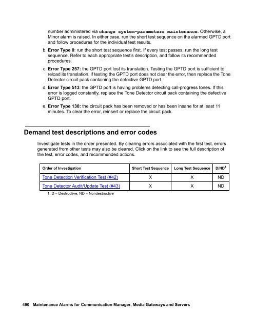 Demand test descriptions and error codes - Avaya Support