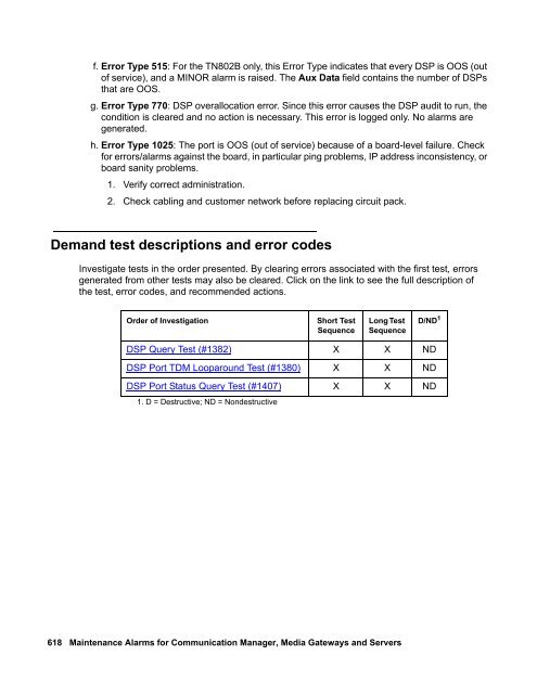 Demand test descriptions and error codes - Avaya Support