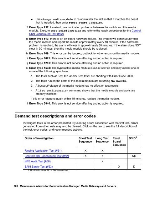 Demand test descriptions and error codes - Avaya Support