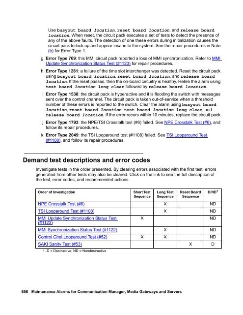 Demand test descriptions and error codes - Avaya Support