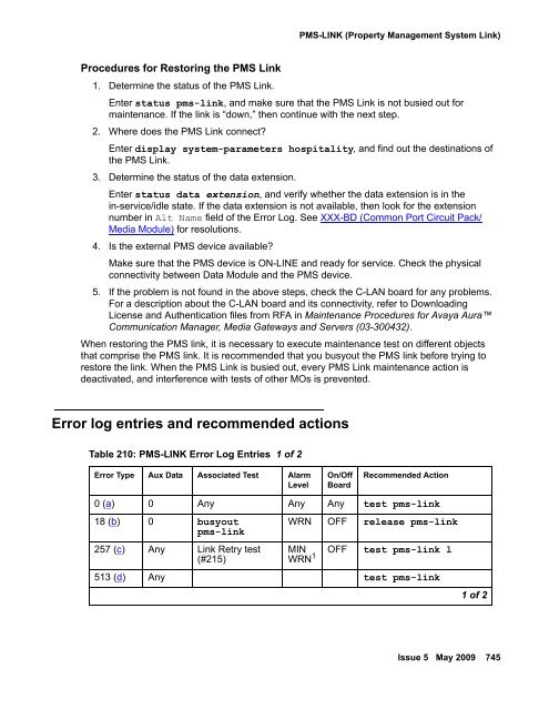 Demand test descriptions and error codes - Avaya Support