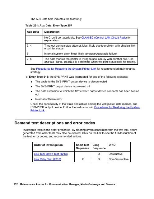 Demand test descriptions and error codes - Avaya Support