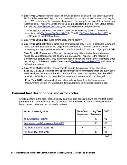 Demand test descriptions and error codes - Avaya Support