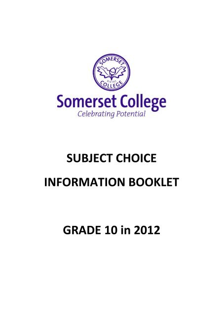 Subject Choice Information Booklet Somerset College