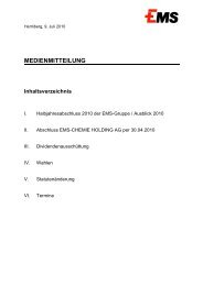 MEDIENMITTEILUNG Inhaltsverzeichnis - Ems-Chemie