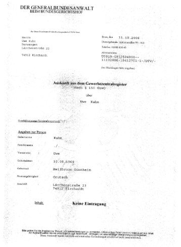 Gewerbezentralregisterauszug