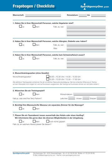 Fragebogen / Checkliste - SportAgencyOne gmbh