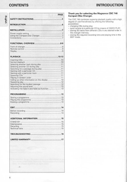 Page 1 | MAGNAVOX CDC 748 Compact Disc Changer Page 2 ...