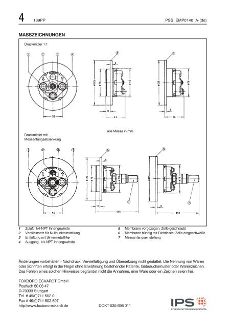 139PP Pneumatischer Druckmittler - FOXBORO ECKARDT GmbH