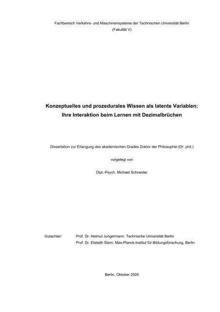 Konzeptuelles und prozedurales Wissen als latente Variablen: Ihre ...