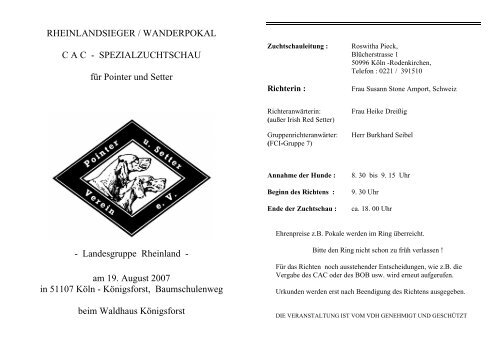 Vergebene Wander - Pokale 19. August 2007 - Verein für Pointer ...