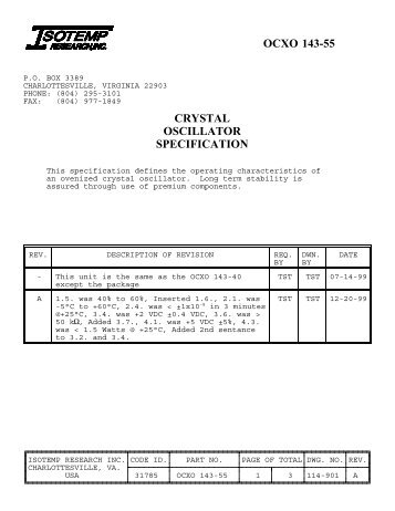 OCXO 143-55 CRYSTAL OSCILLATOR SPECIFICATION