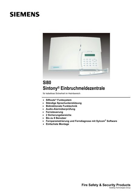 Si80 Sintony Einbruchmeldezentrale