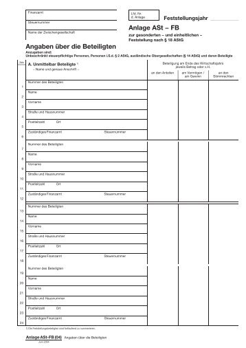 Anlage ASt - Finanzämter in Bayern