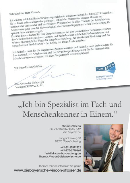 Thomas Vincon Vincon & Strasser betriebliche Altersvorsorge die Bayerische im Orhideal IMAGE Magazin - Mai 2020 