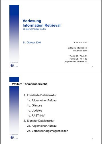 Invertierter Index - Institut für Informatik III - Universität Bonn