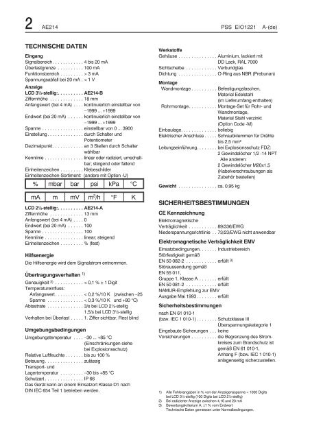 AE214 Feldanzeiger - FOXBORO ECKARDT GmbH