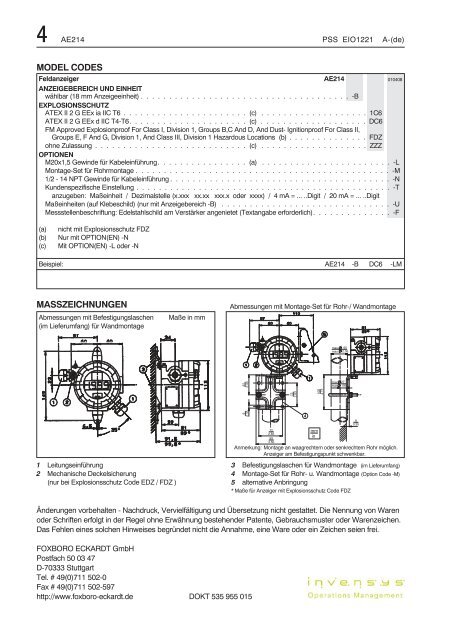 AE214 Feldanzeiger - FOXBORO ECKARDT GmbH