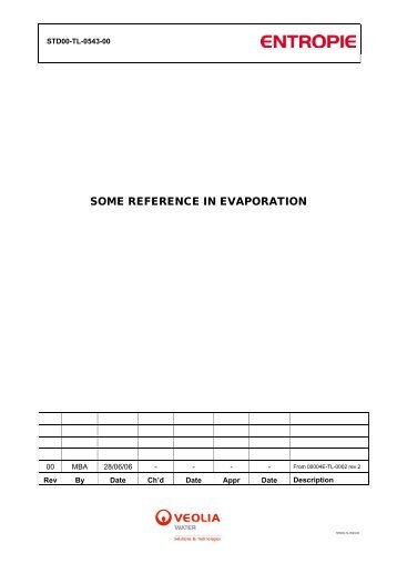 Download our Evaporation / Concentration reference list ... - Entropie