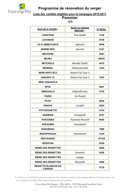 Liste variétale Pommier 2010-2011 - FranceAgriMer